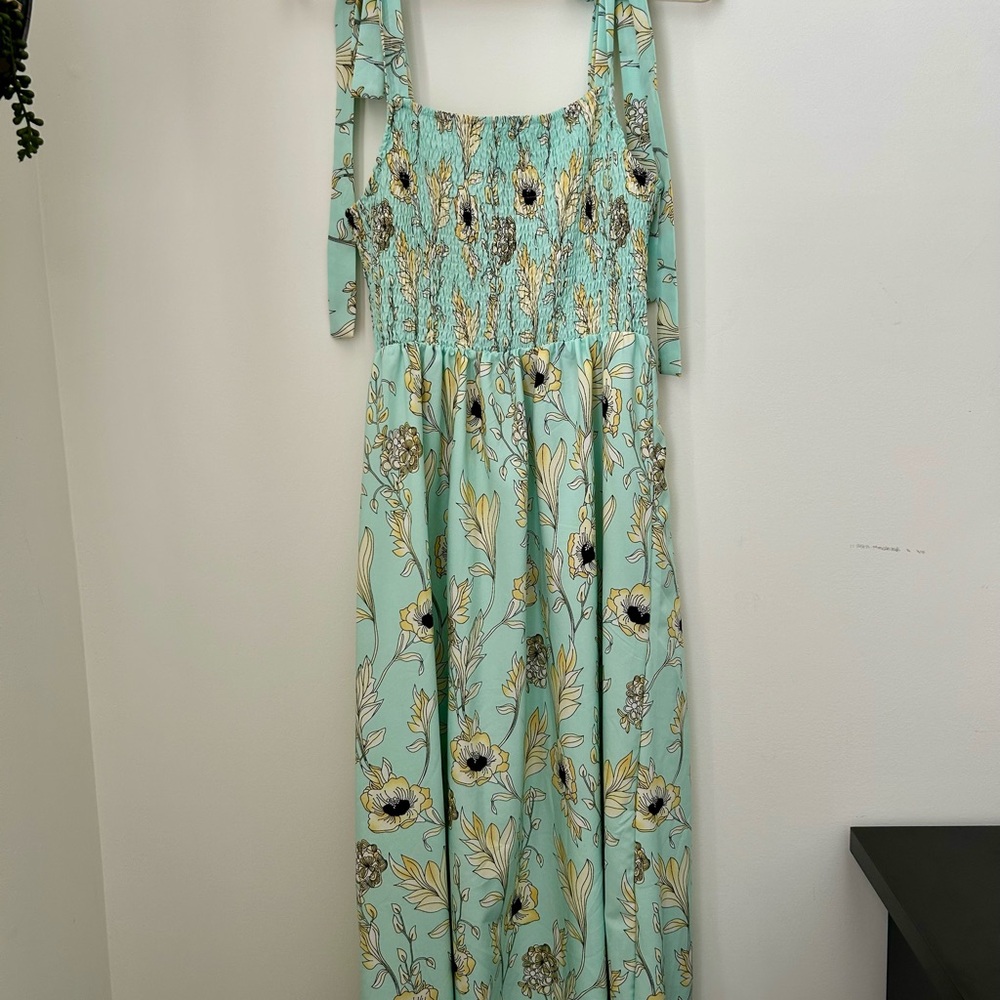 Floral Print Maxi Dress in Mint Green